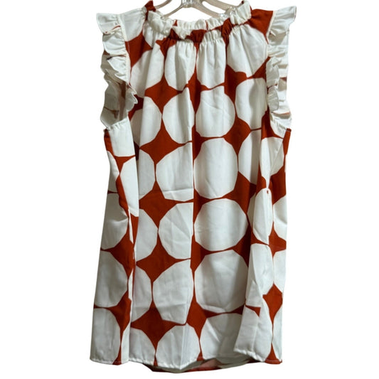 Ces Femme Red and White Patterned Sleeveless Blouse - Size Small - NWT