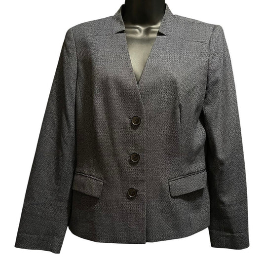 Lafayette 148 New York Size 12 Petite Navy Blue / Gray Blazer