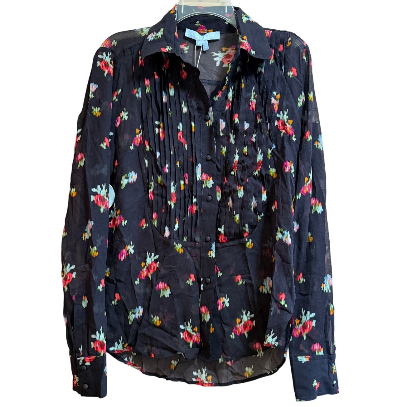 Hill House The Mellie Top Black Floral Blouse Long Sleeve - NWT - Size Small