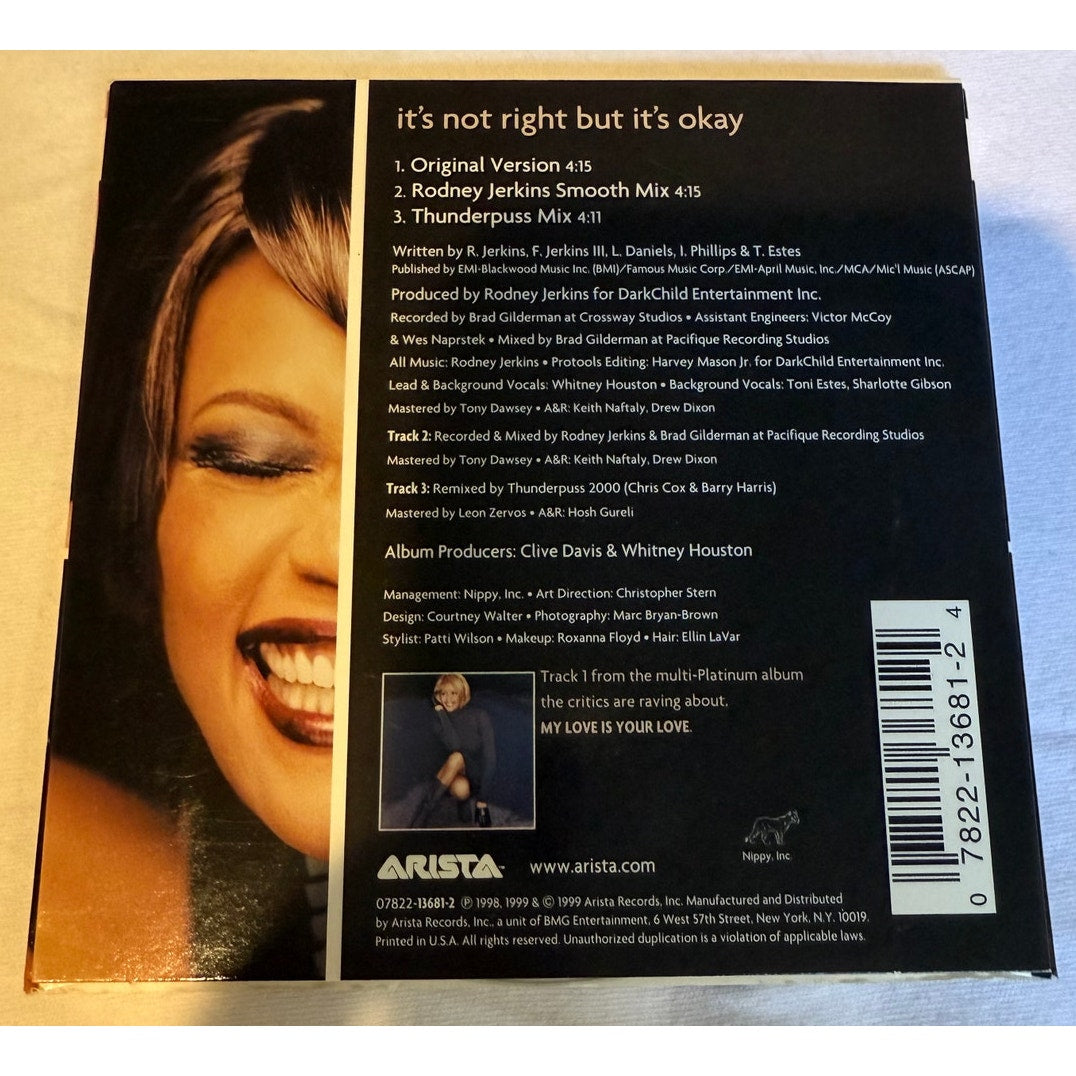 Whitney Houston It's Not Right But It's Ok 1999 CD Single