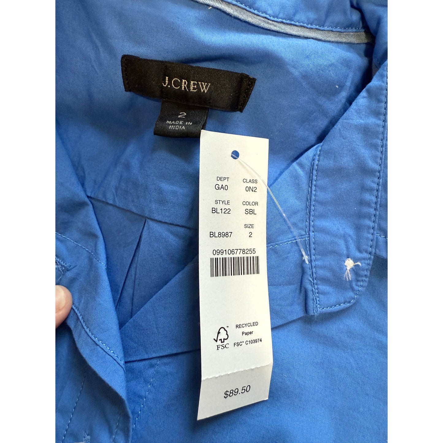 J.Crew Blue Cropped Button Up Collared Shirt - Size 2 - NWT - $89.50 MSRP