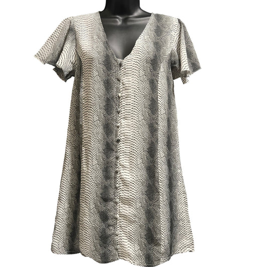 Buddy Love Size XS Gray and White Snakeskin Print Full Button Mini Dress