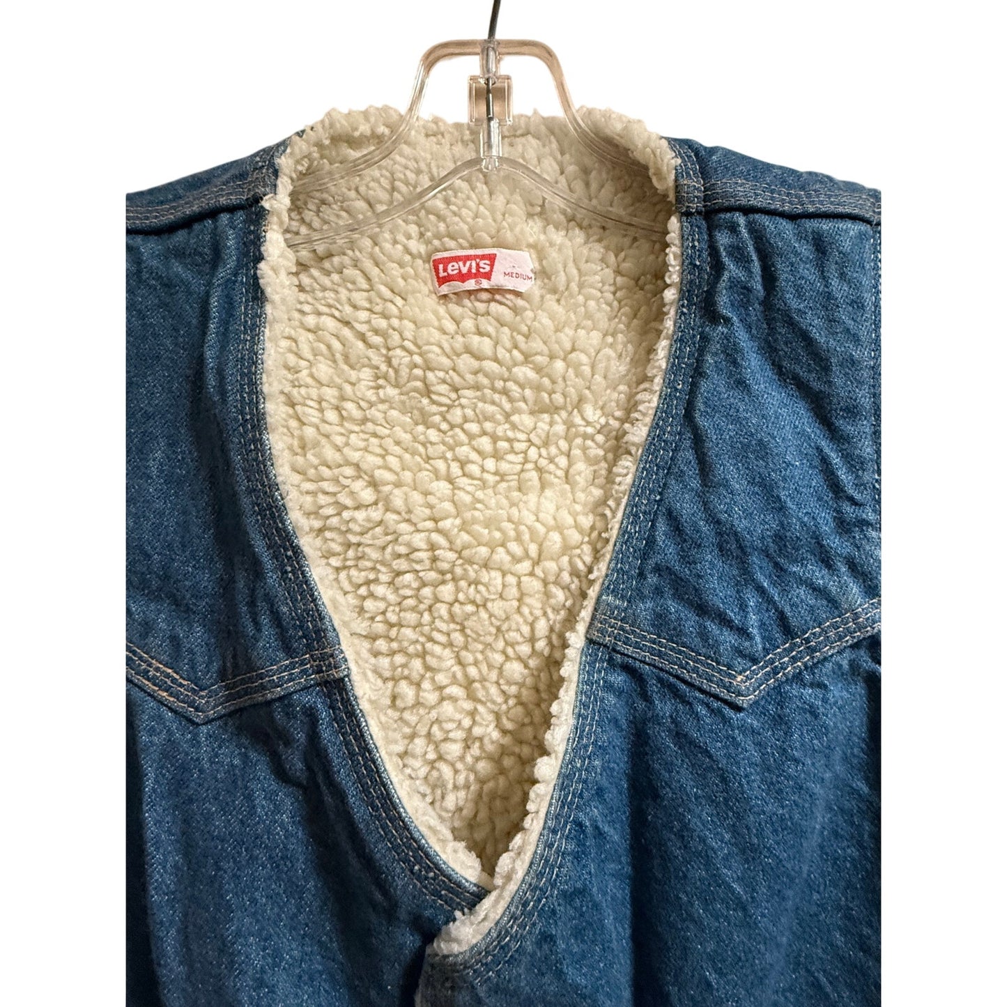 Vintage Levi's Orange Tab Sherpa Lined Denim Vest Blue Western - Medium