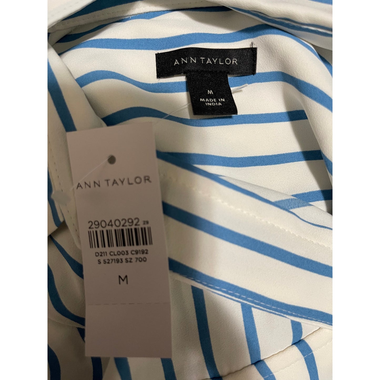 NWT Ann Taylor Blue & White Striped Oversized Crepe Blouse - Medium