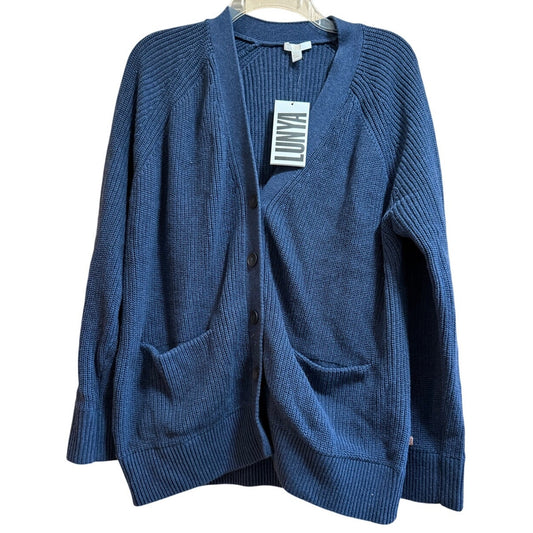Lunya Small Dark Navy Blue Cozy Cotton Silk Button Front Knit Cardigan - NWT