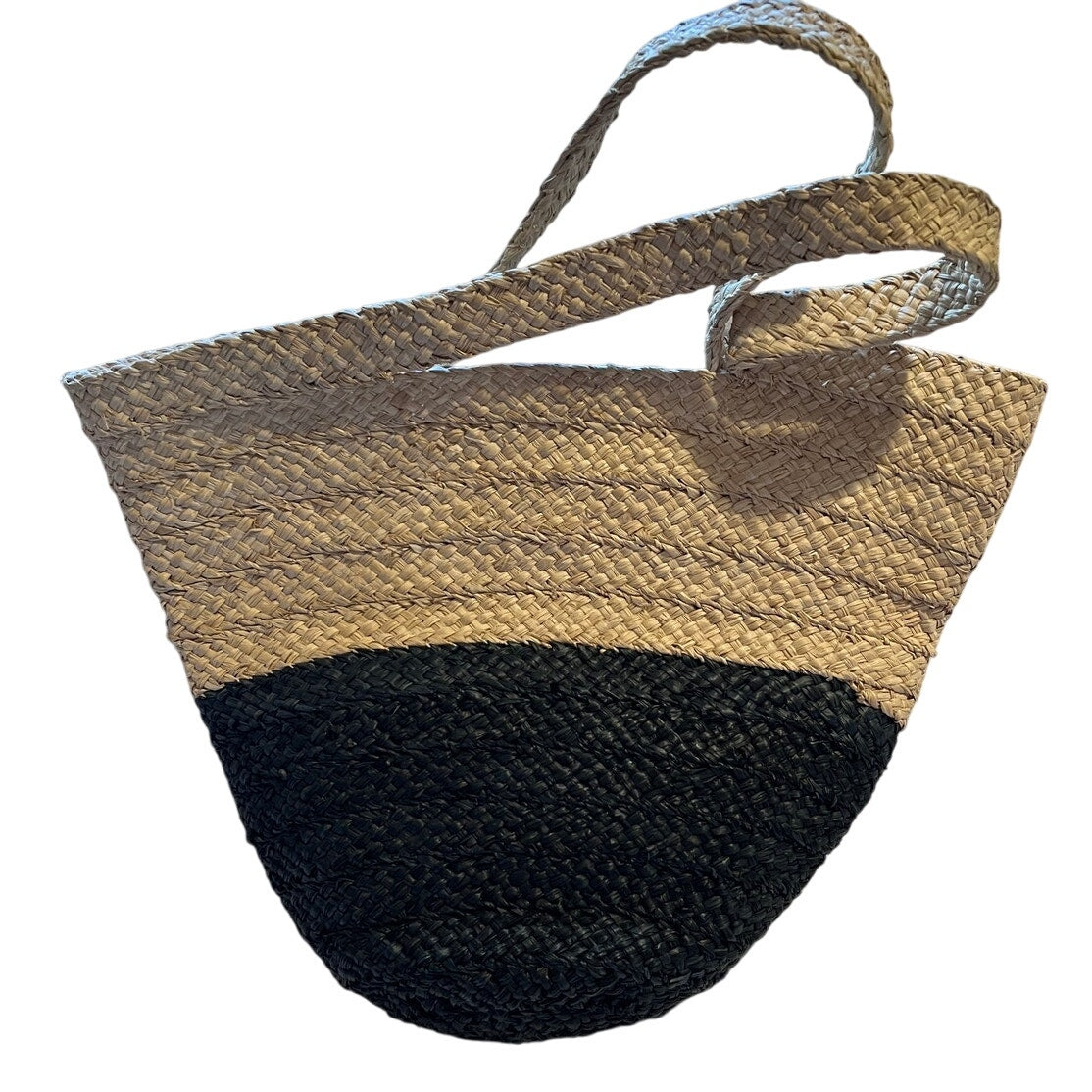Ann Taylor Woven Tote Bag Tan and Black 17" x 13" Tall - Beach Summer