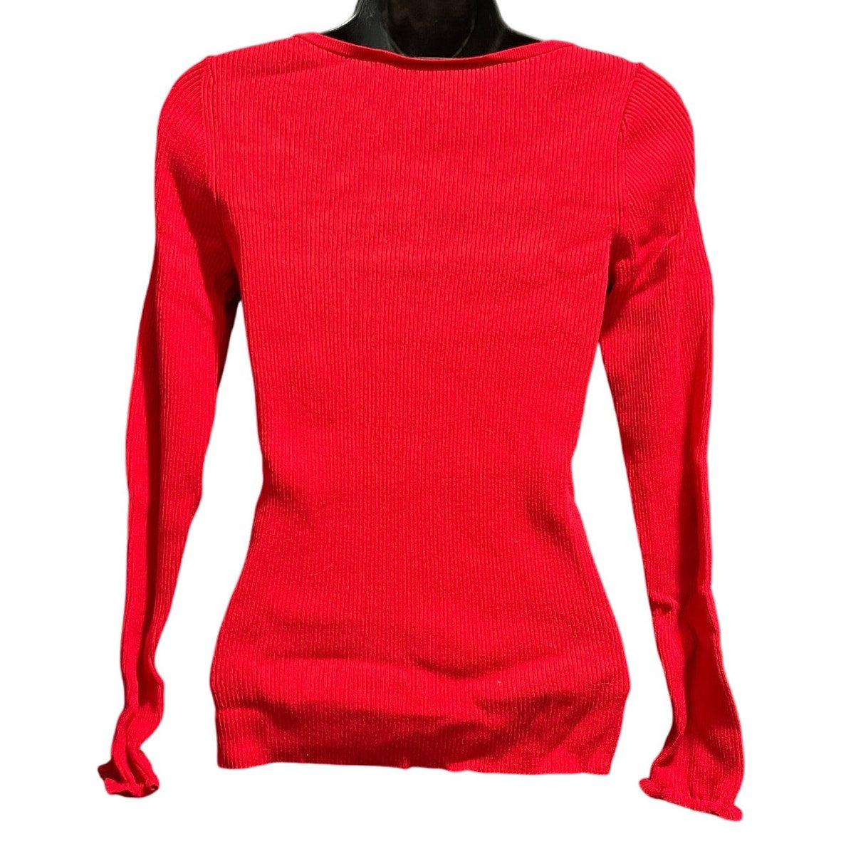 Ann Taylor Petite Size Medium Ribbed Red Long Sleeve Sweater Blouse