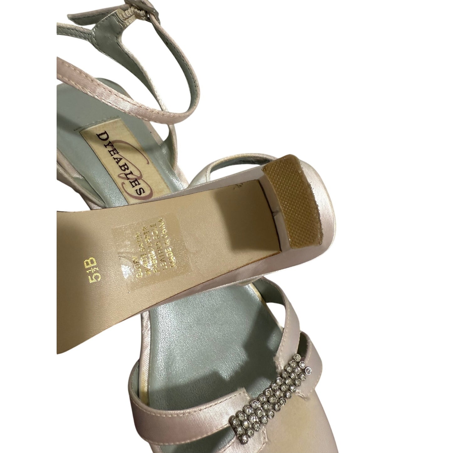 Dyeables Soft Pink Satin Size 5.5B Sandal Heels w/ Rhinestone Accent