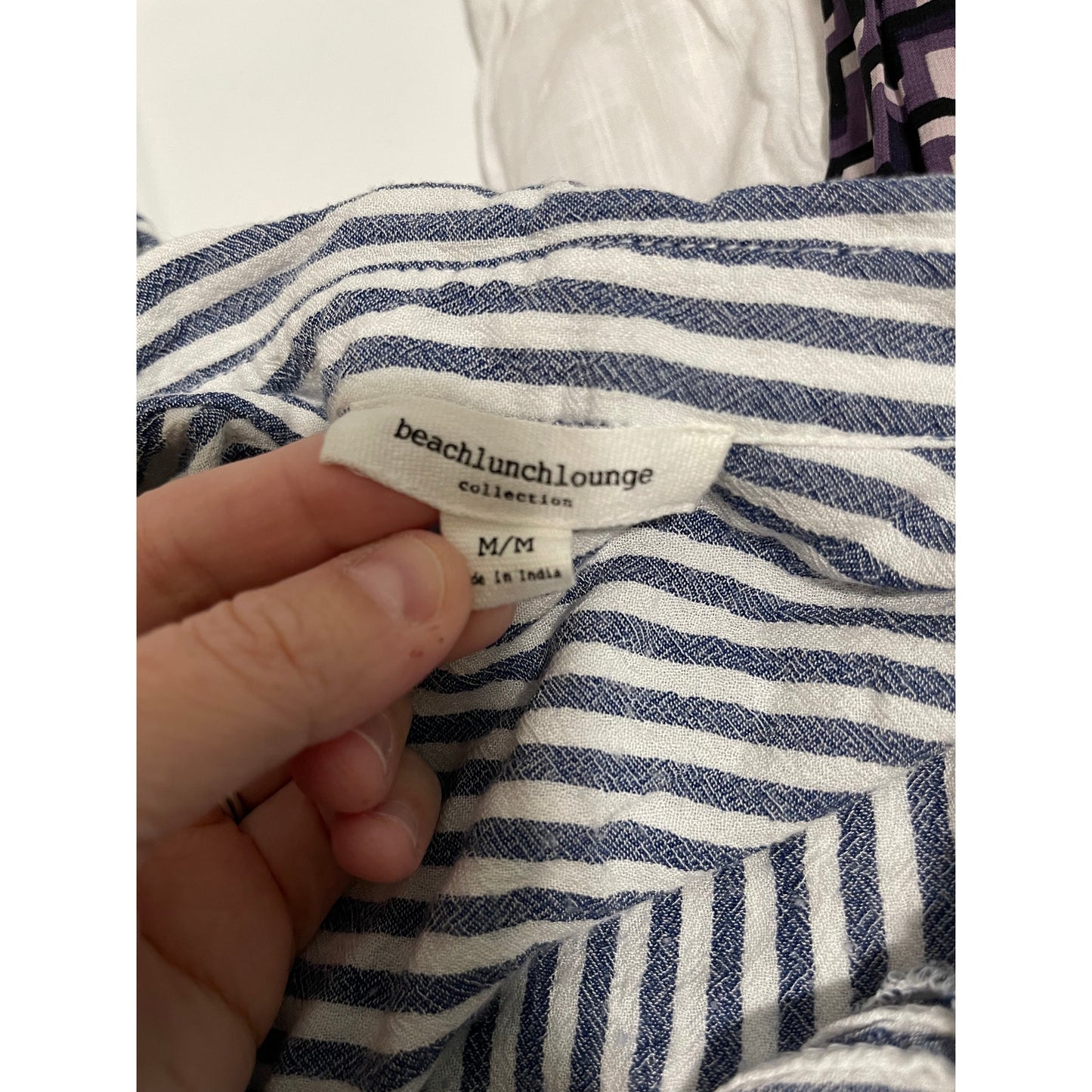 Beach Lunch Lounge Blue & White Striped Button Up Long Sleeve - Size Medium