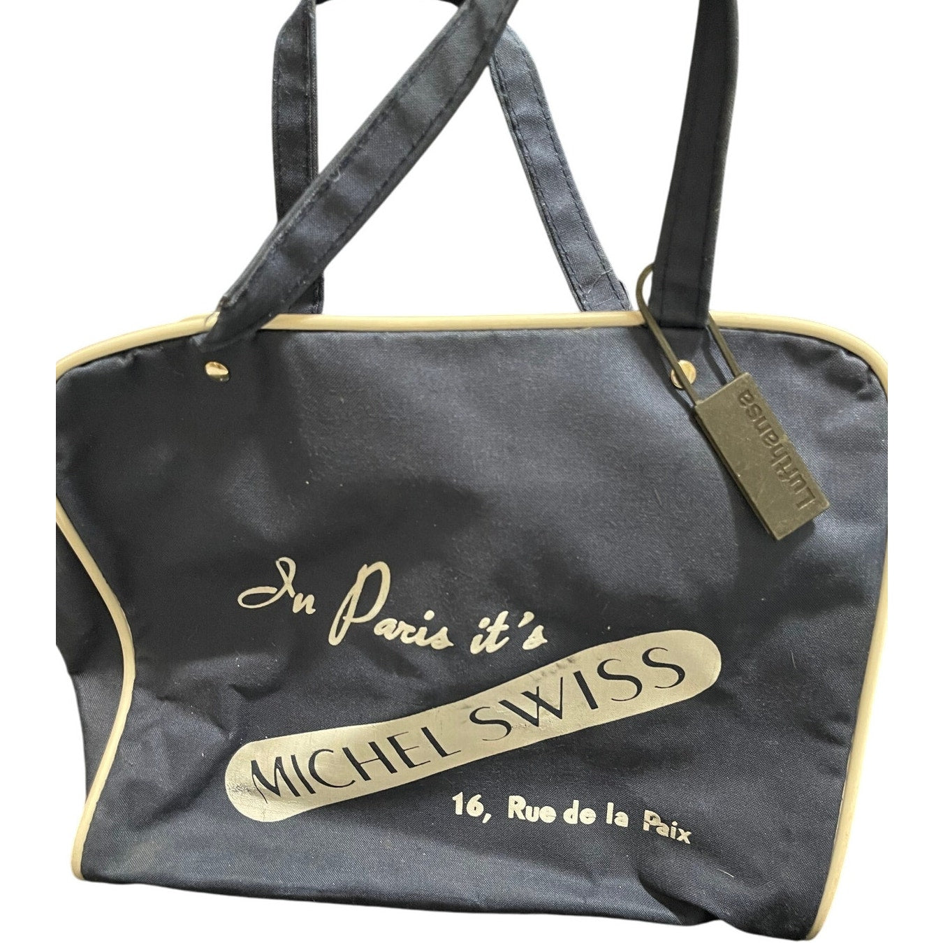Vintage Paris Michel Swiss Navy Canvas Zip Airline Style Tote Bag