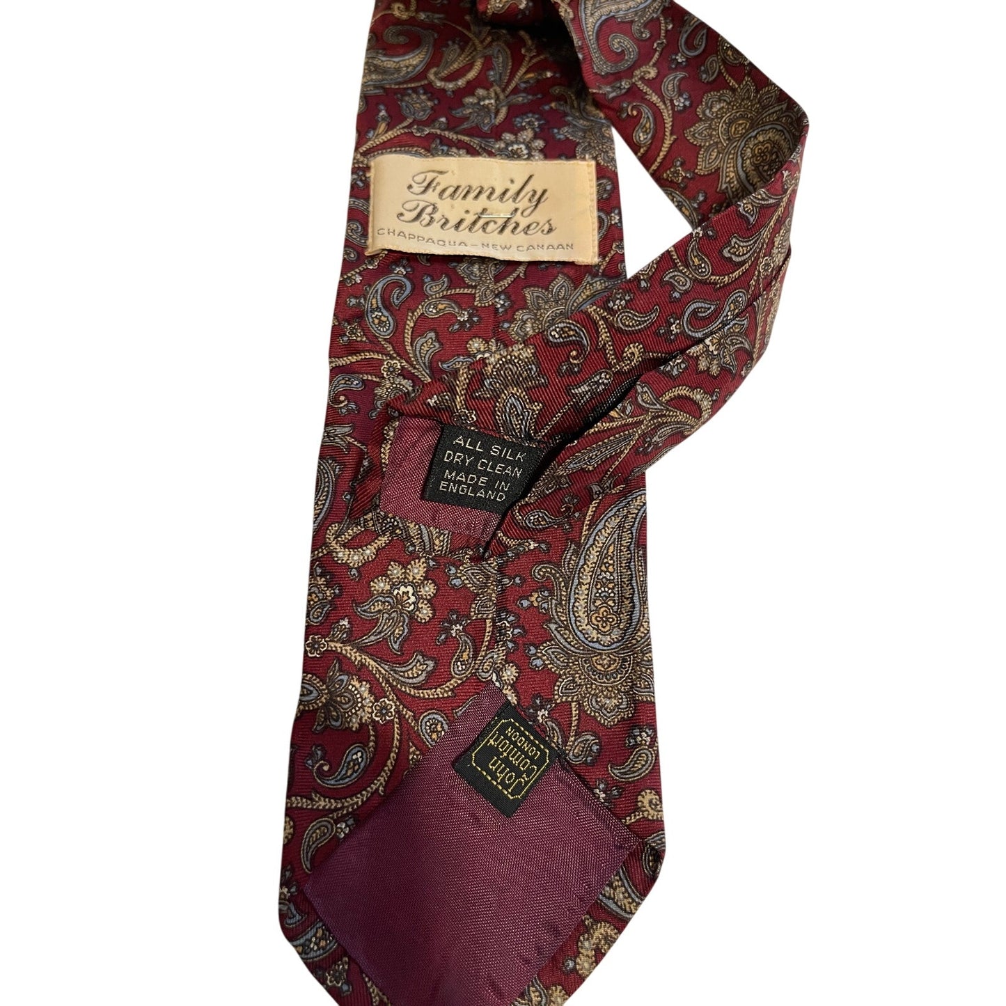 Vintage John Comfort Burgundy Paisley Print 100% Silk Necktie