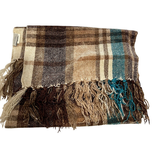 Twenty Degrees Brown and Teal Plaid Unisex Scarf