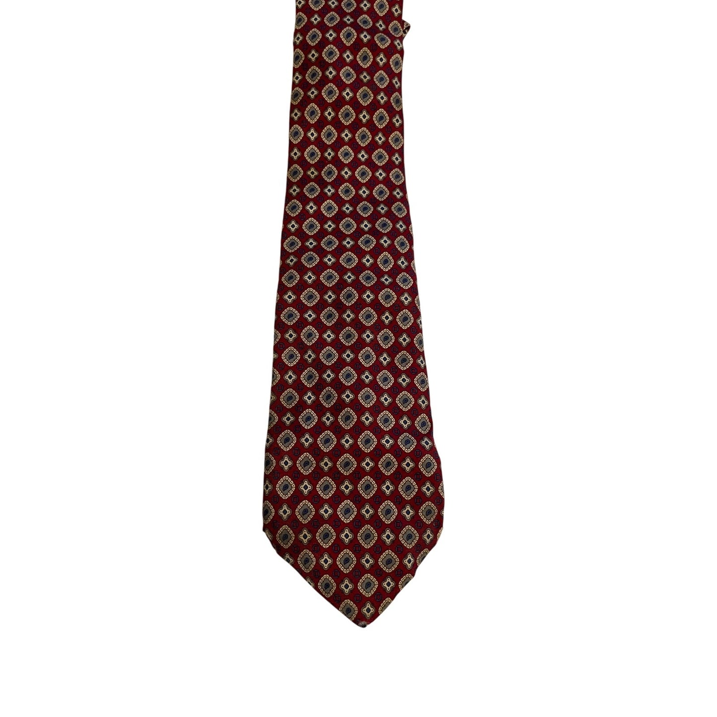 Vintage Liberty of London 100% Silk Red Blue Circle Patterned Necktie Men's Tie