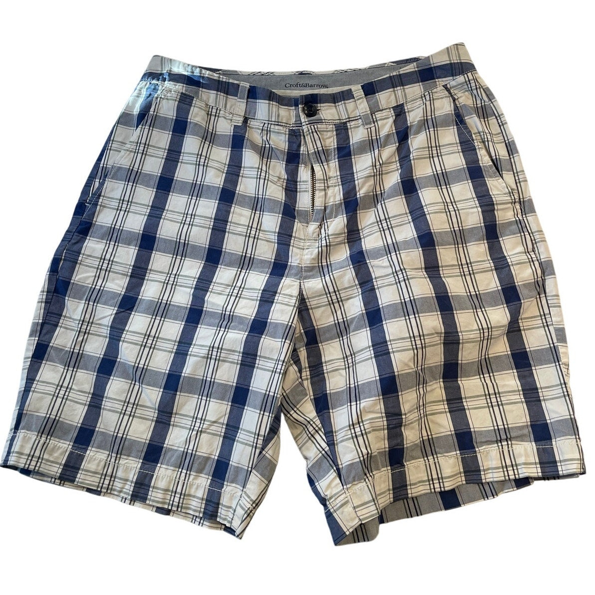Croft & Barrow White Blue Plaid Shorts - Size 32 - 100% Cotton - Men's
