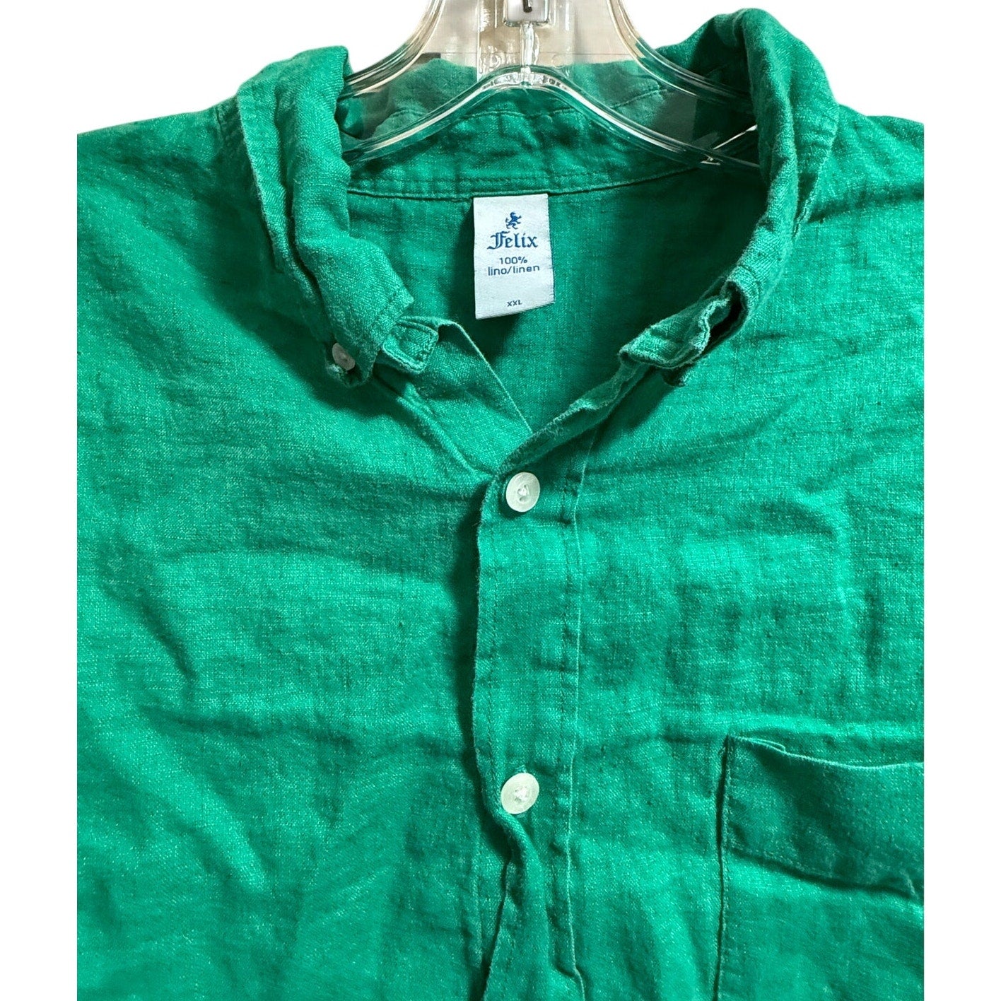 Felix 100% Linen Kelly Green Button Up Blouse - Size XXL
