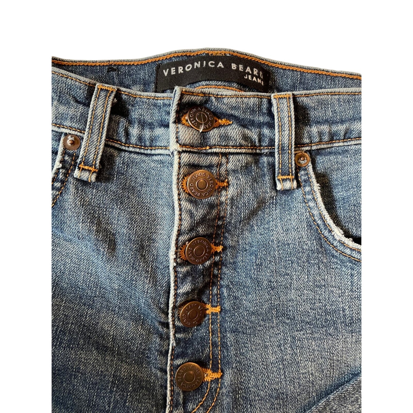 Veronica Beard Women's Size 28 Terrain Distressed Blue Jeans 5 Button Fly