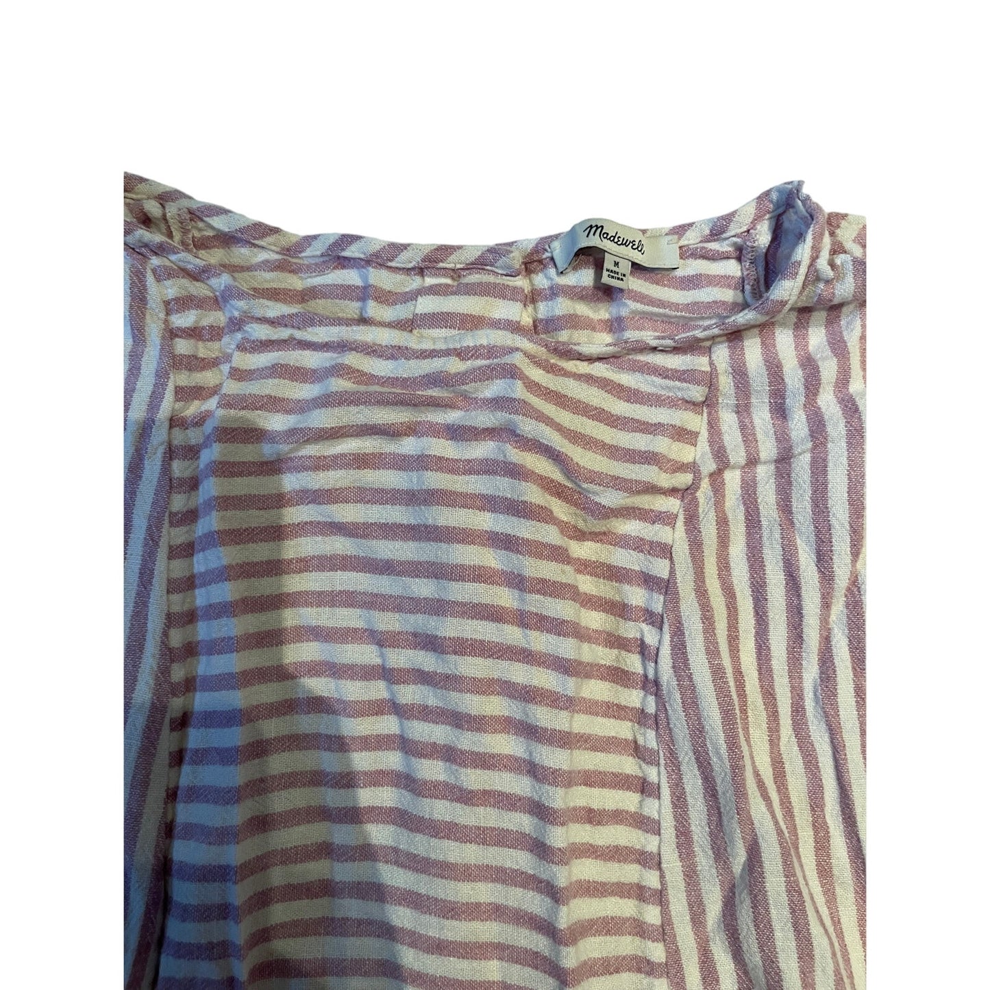 Madewell Women's Size Medium Pink and White Striped Mini Shirt Dress