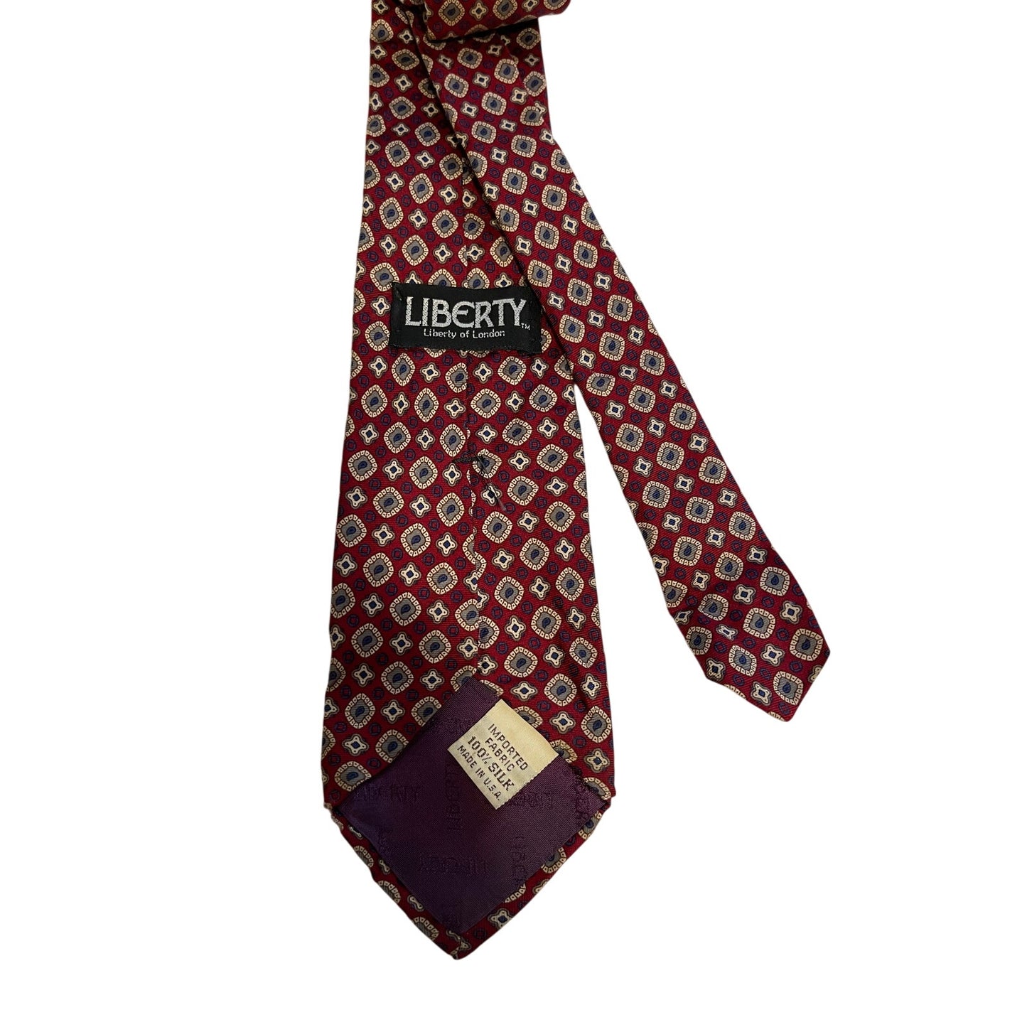 Vintage Liberty of London 100% Silk Red Blue Circle Patterned Necktie Men's Tie