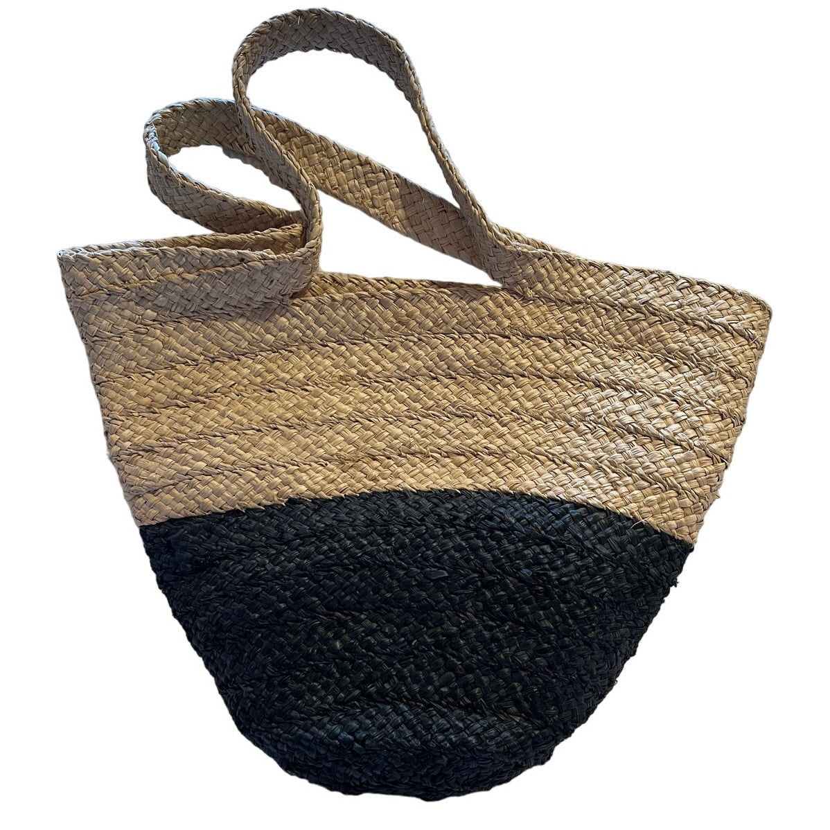 Ann Taylor Woven Tote Bag Tan and Black 17" x 13" Tall - Beach Summer
