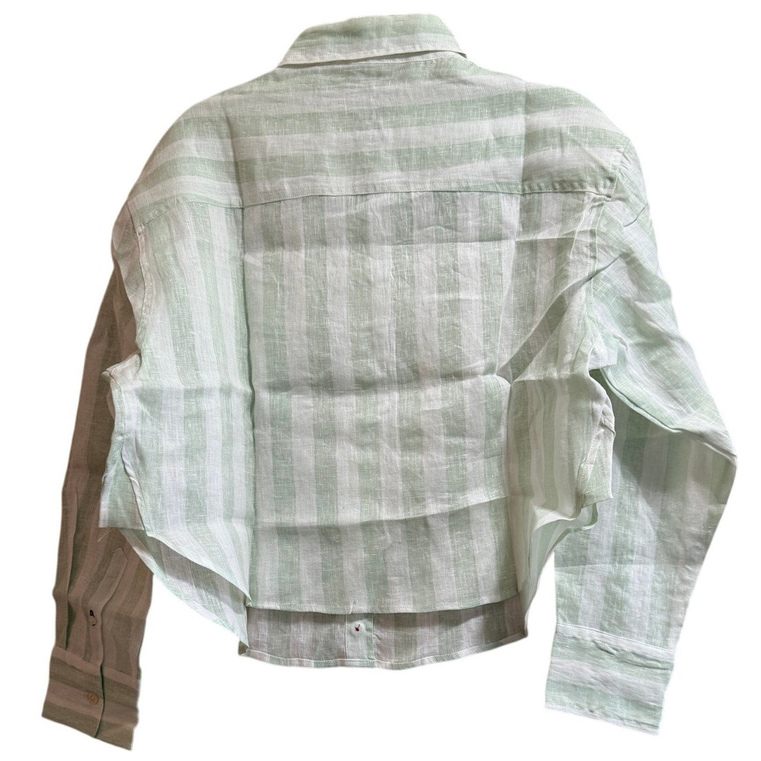 Felix 100% Linen White & Mint Green Stripe Juana Crop Blouse - One Size - NWT