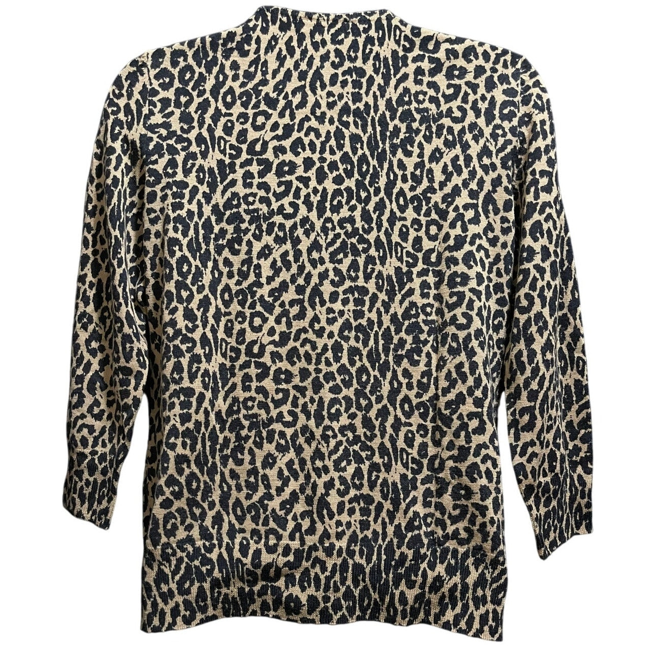 Talbots Pure Italian Merino Size Medium Petite Animal Print Knit Cardigan