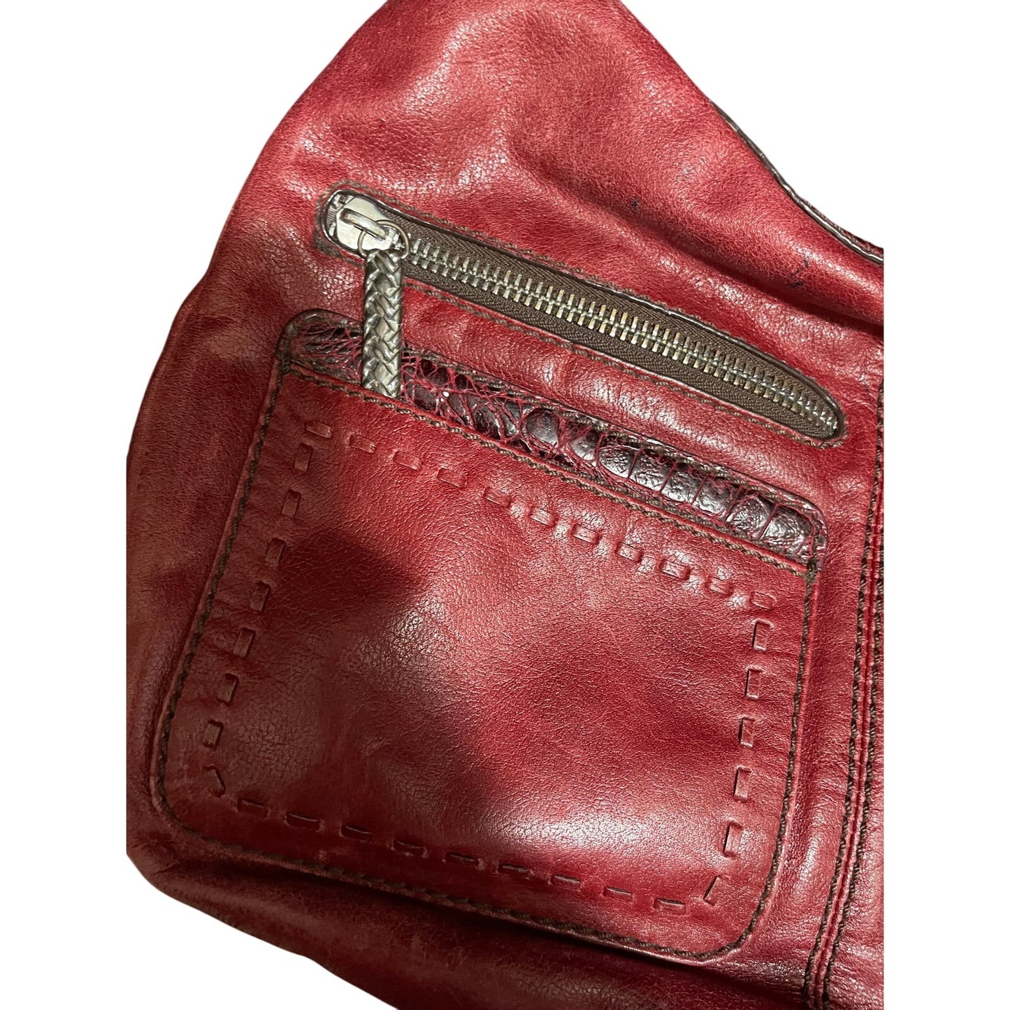 Brighton Florencia Valencia Hobo Red Leather Expandable Purse w/Dust Bag