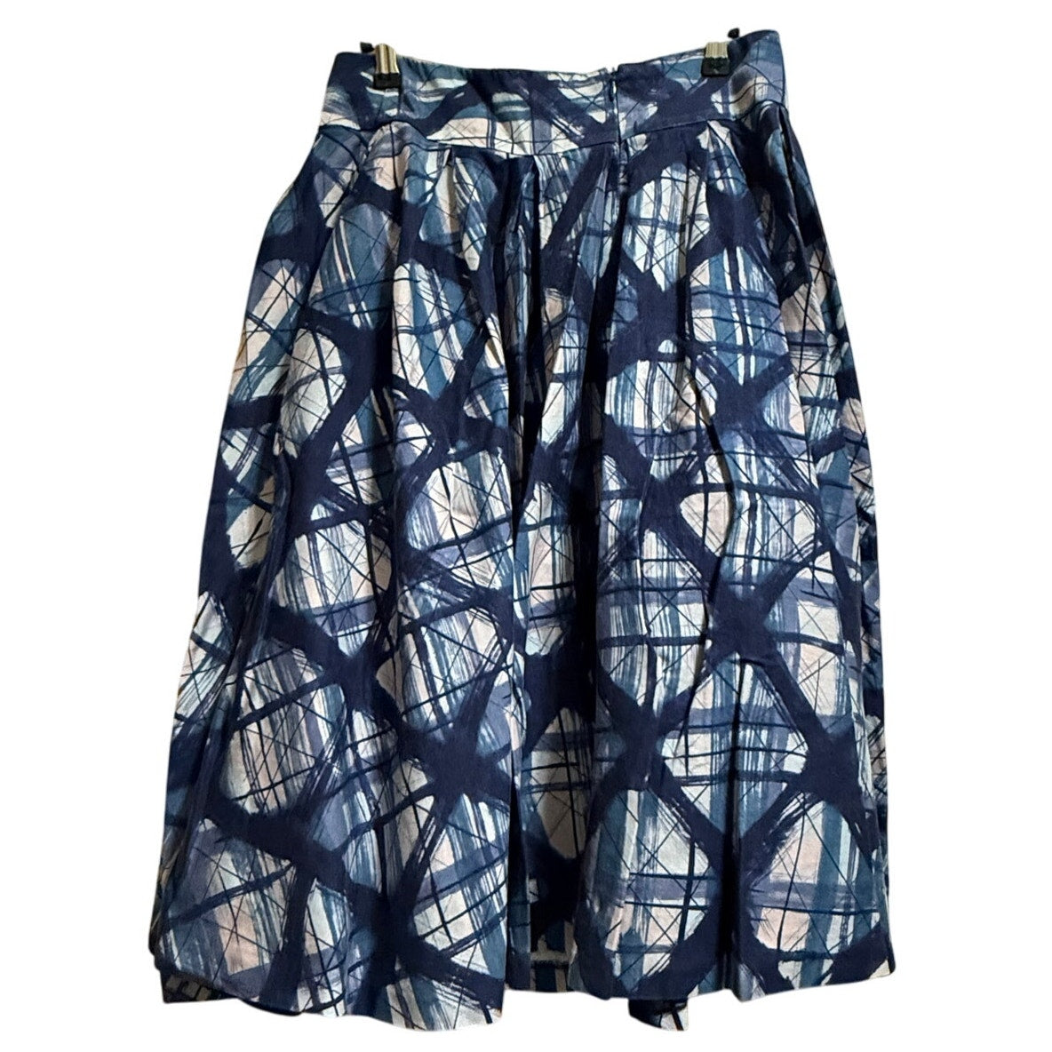 Review Blue Abstract Design Size 10 Midi Skirt