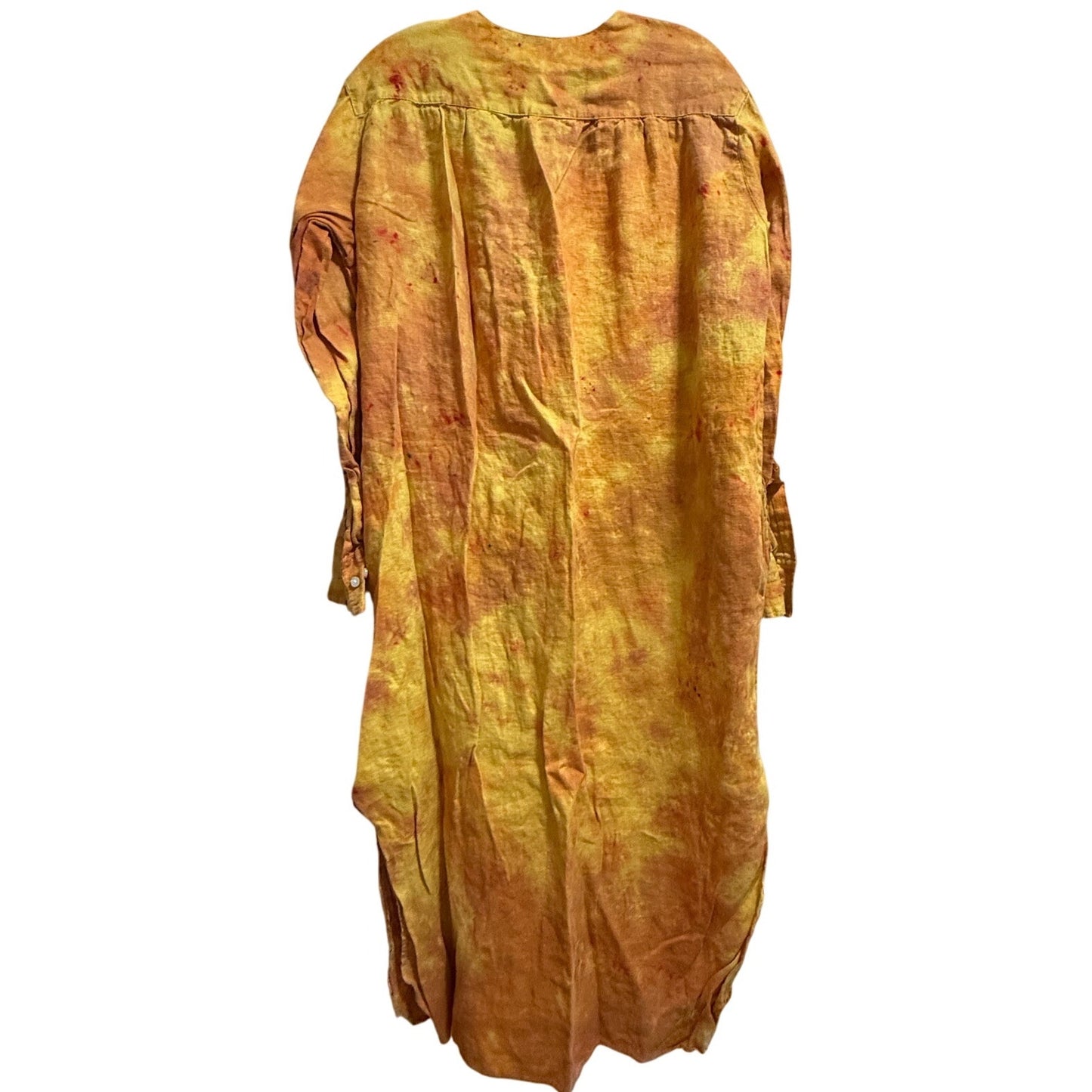 Felix 100% Linen Orange Tie Dye Tunic Dress - Long Sleeve - Large