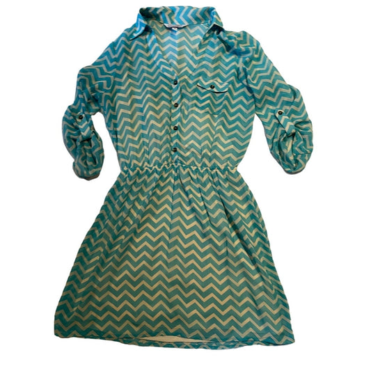 Speechless Teal & White Lined Chevron Dress - Size Medium