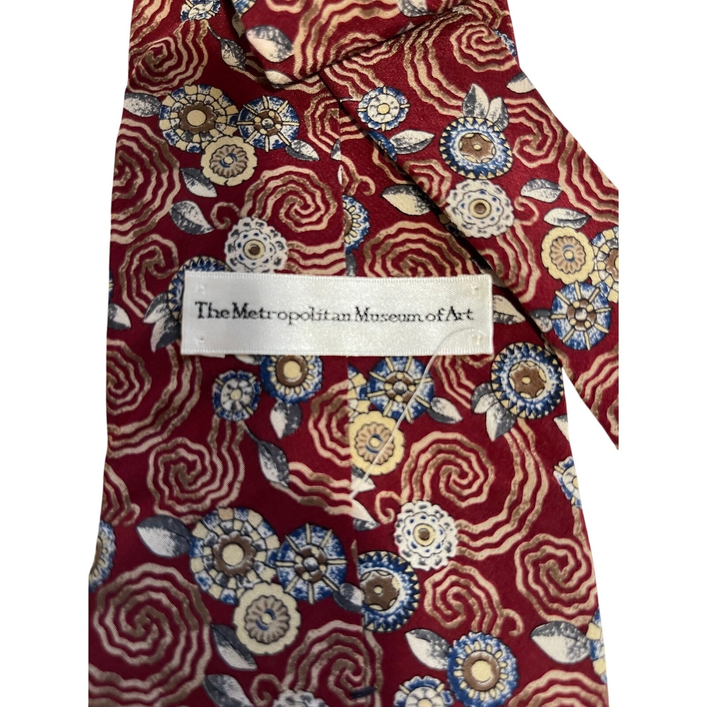 Vintage Metropolitan Museum of Art Red Abstract Print 100% Silk Necktie
