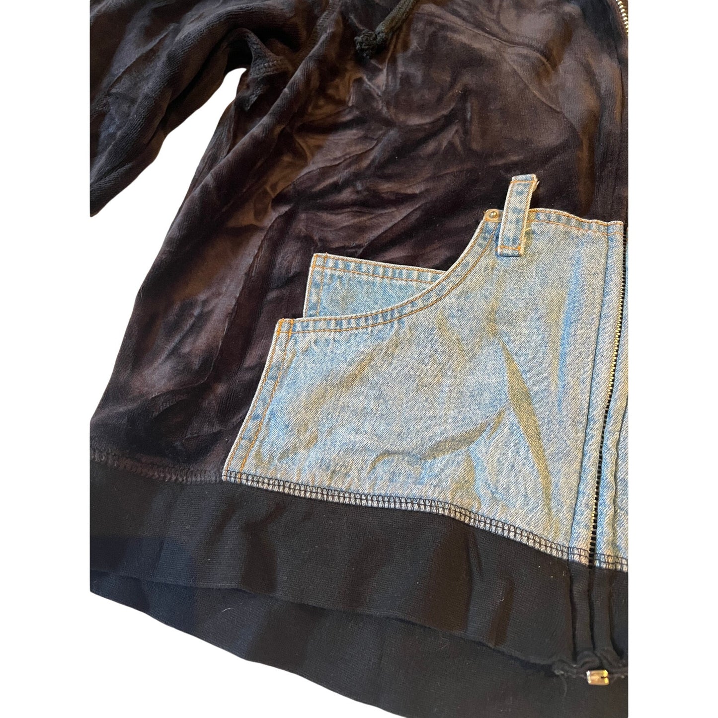 Vintage Y2K Modern Curves Women's Medium Velour Sweatshirt w/ Denim Pockets