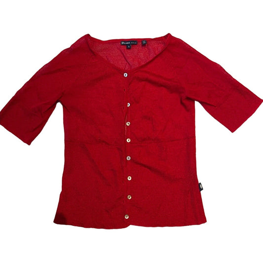 Bijou Jeans Red Cardigan Mother of Peal Buttons - Short Sleeve
