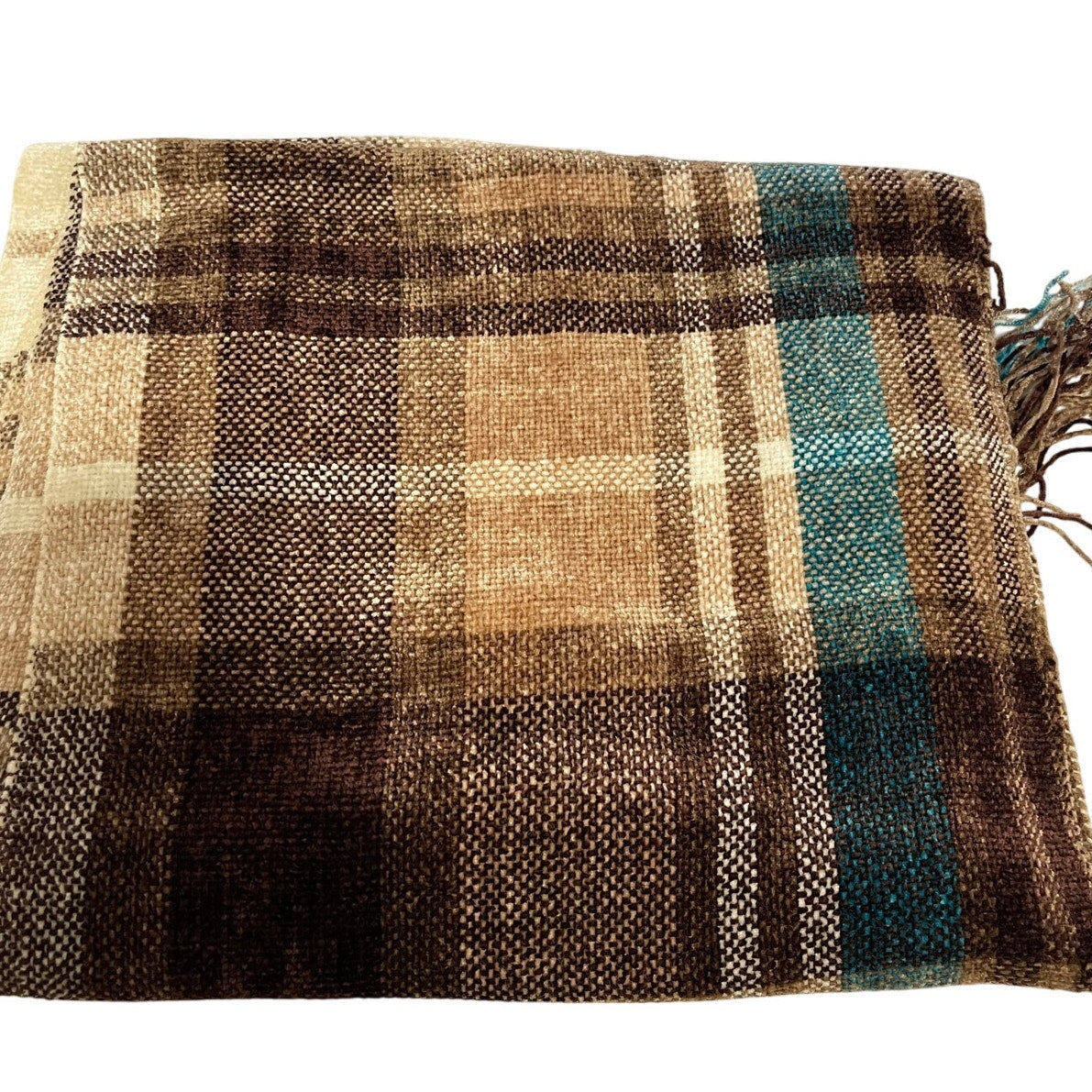 Twenty Degrees Brown and Teal Plaid Unisex Scarf