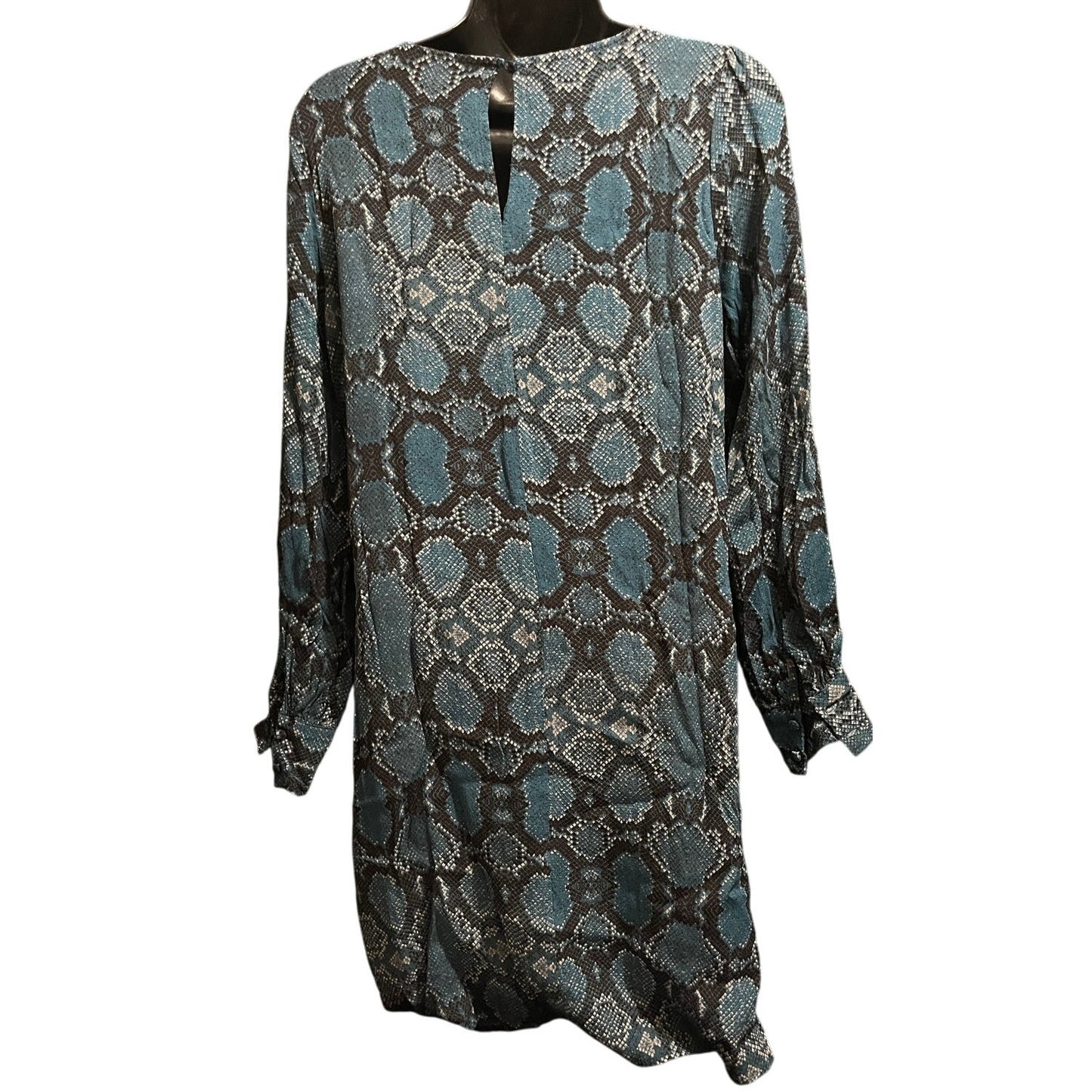 Ichi Blue & Teal Animal Print Long Sleeve Mini Dress - Size 34