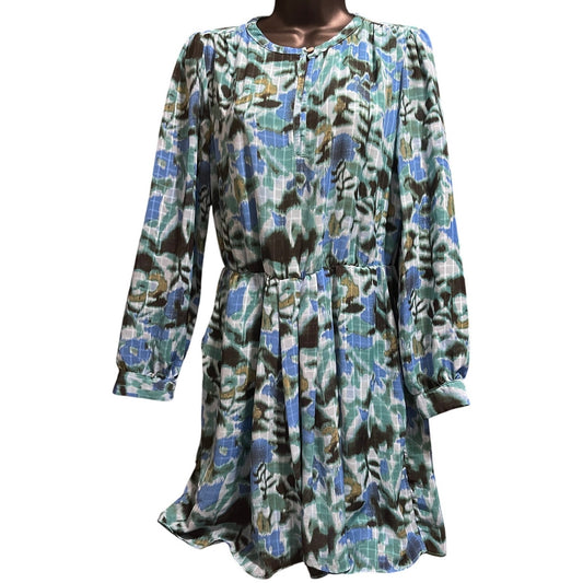 See U Soon Blue Abstract Print Long Sleeve Dress - Size Small