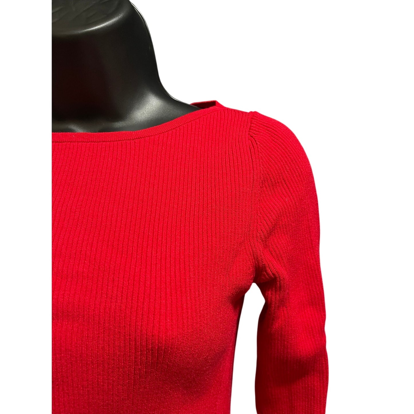 Ann Taylor Petite Size Medium Ribbed Red Long Sleeve Sweater Blouse