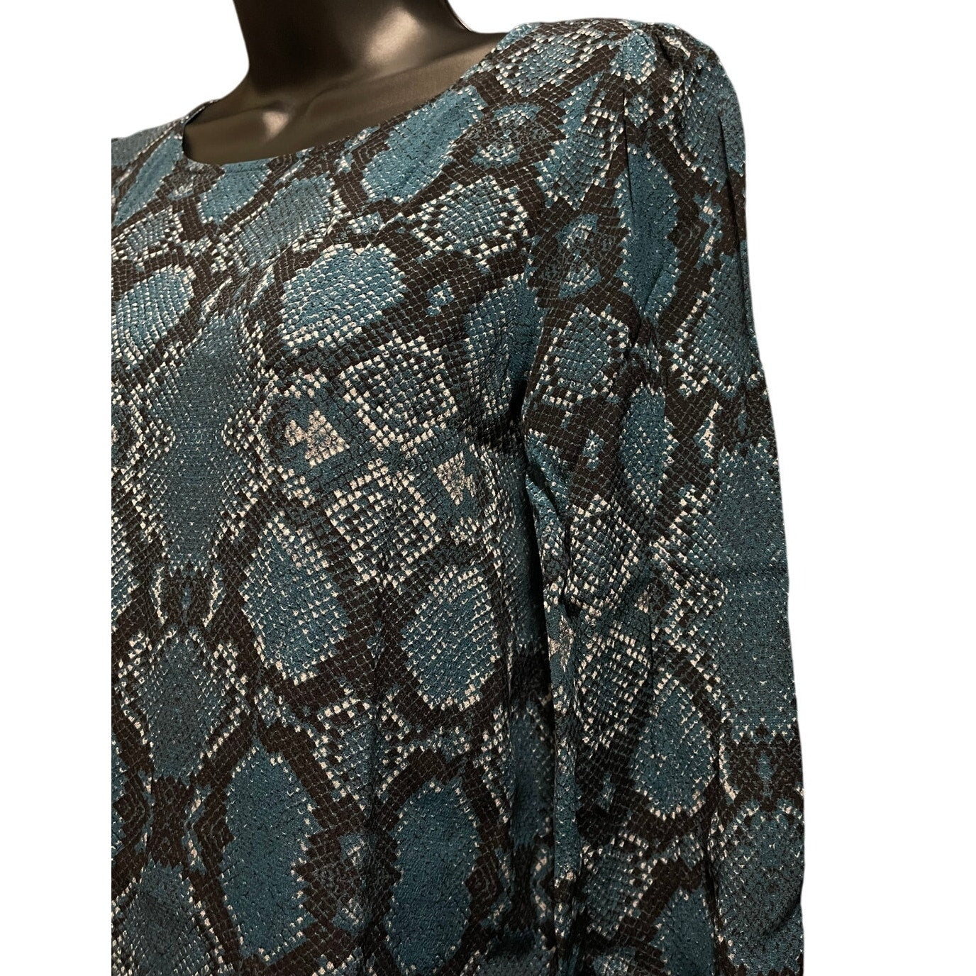 Ichi Blue & Teal Animal Print Long Sleeve Mini Dress - Size 34