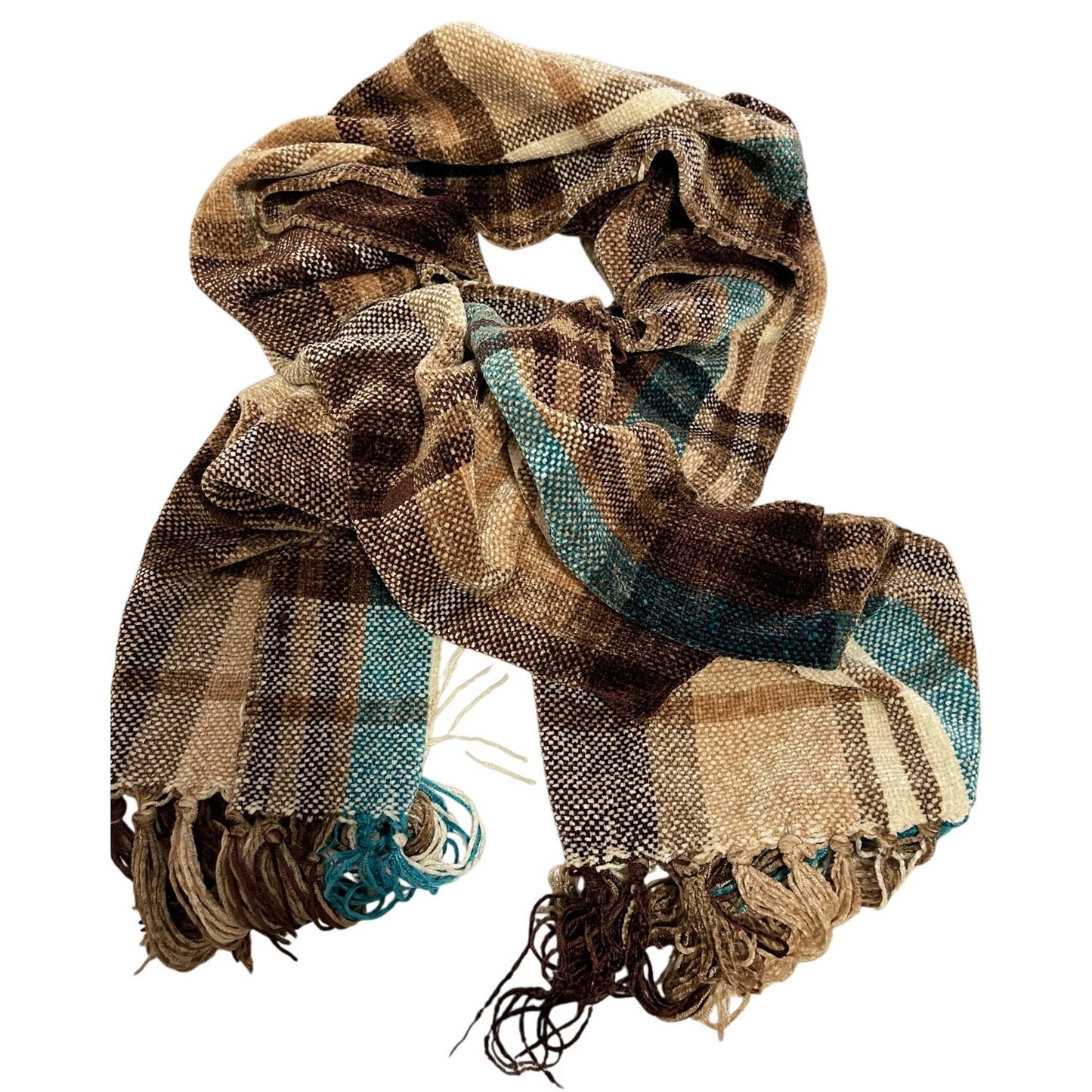Twenty Degrees Brown and Teal Plaid Unisex Scarf