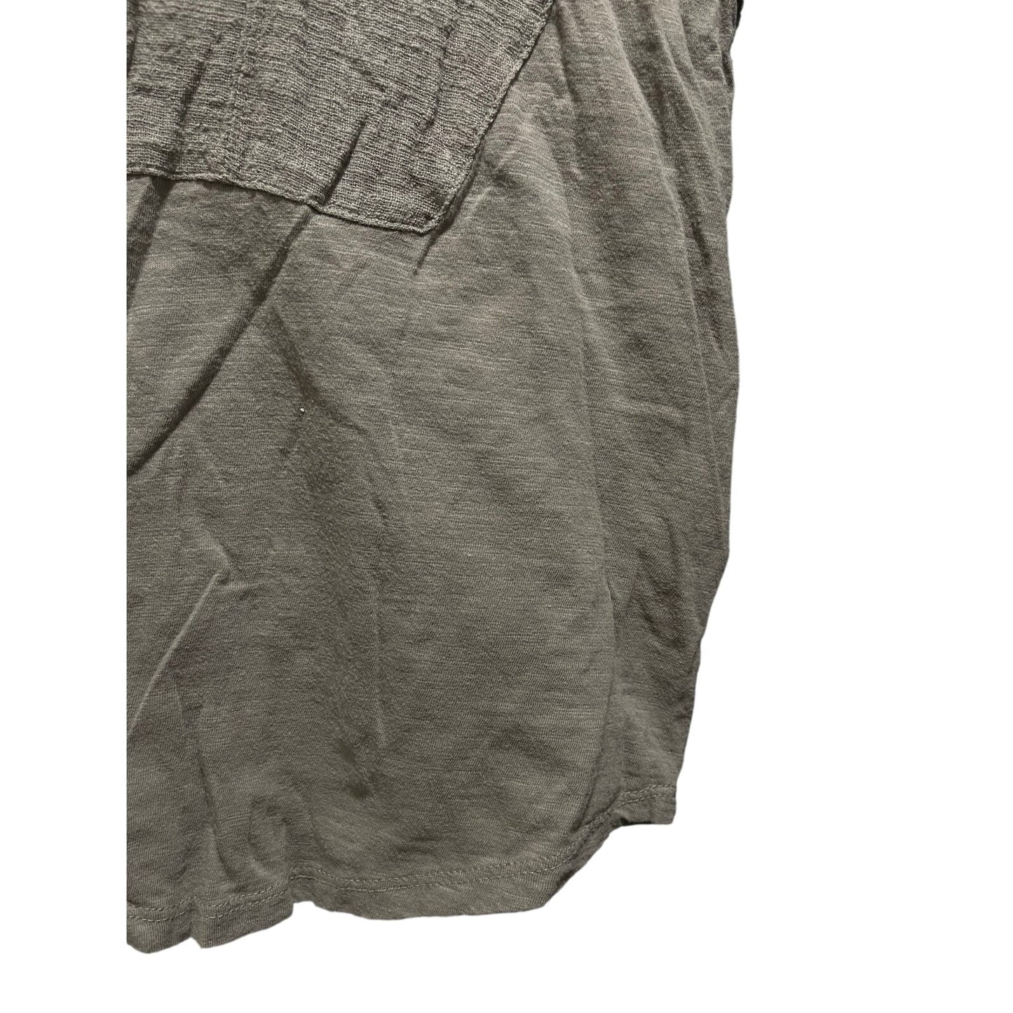 Mesh + Lace Size Large 100% Cotton Short Sleeve Button Front Blouse - Green/Gray