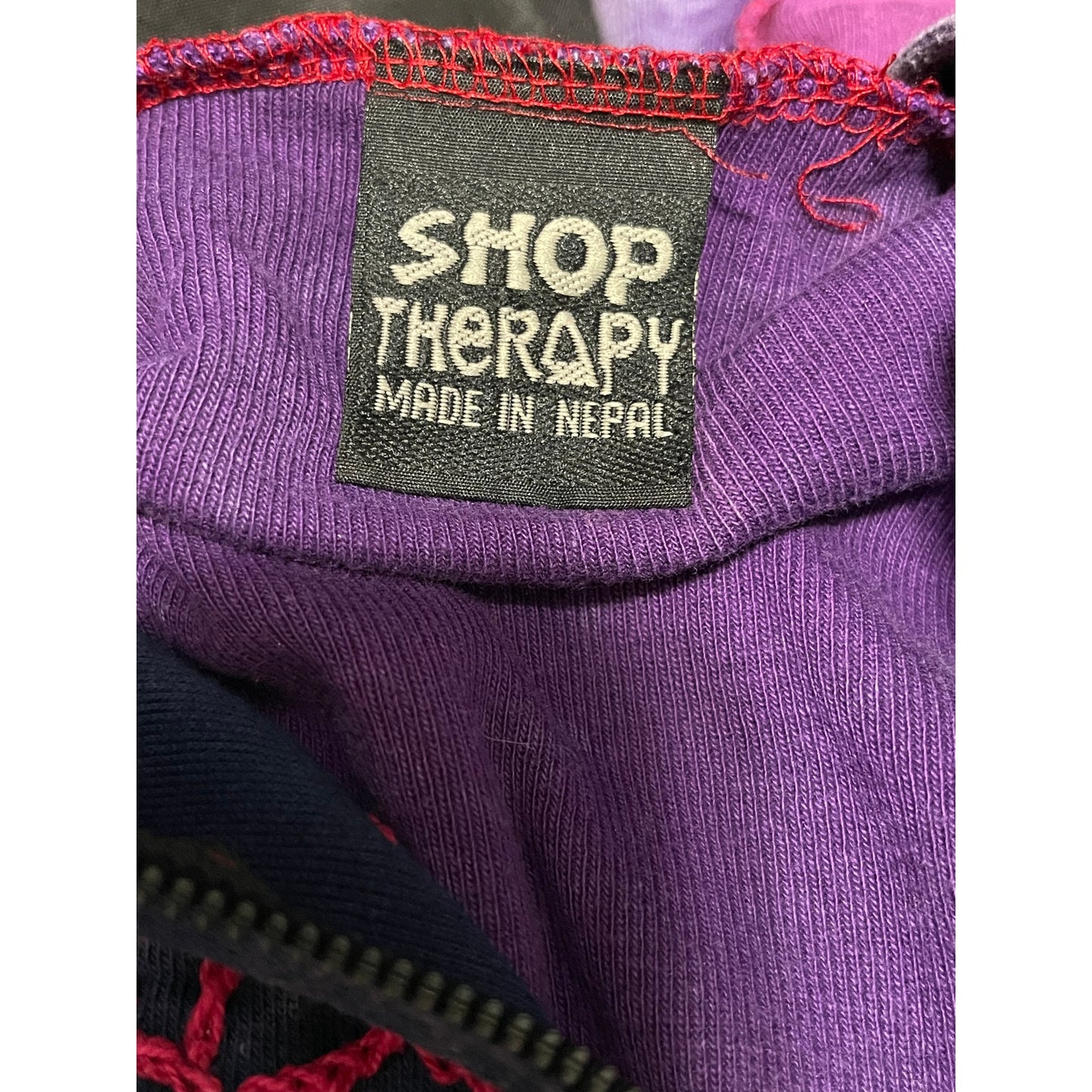 Shop Therapy Made in Nepal 100% Cotton Embroidered Zip Up Color Block Hoodie M/L