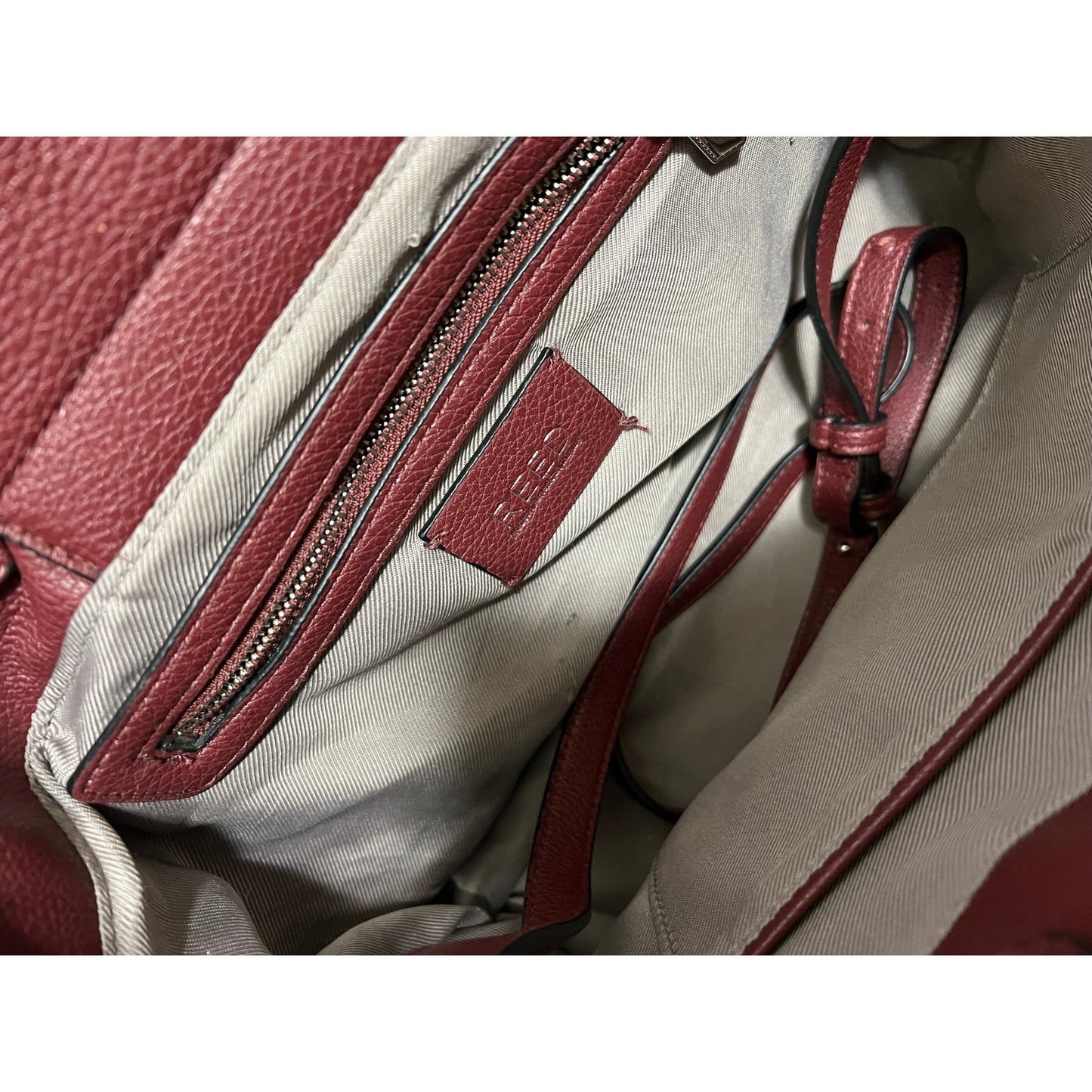 Reed Leather Purse - Red and Burgundy - Top Handle