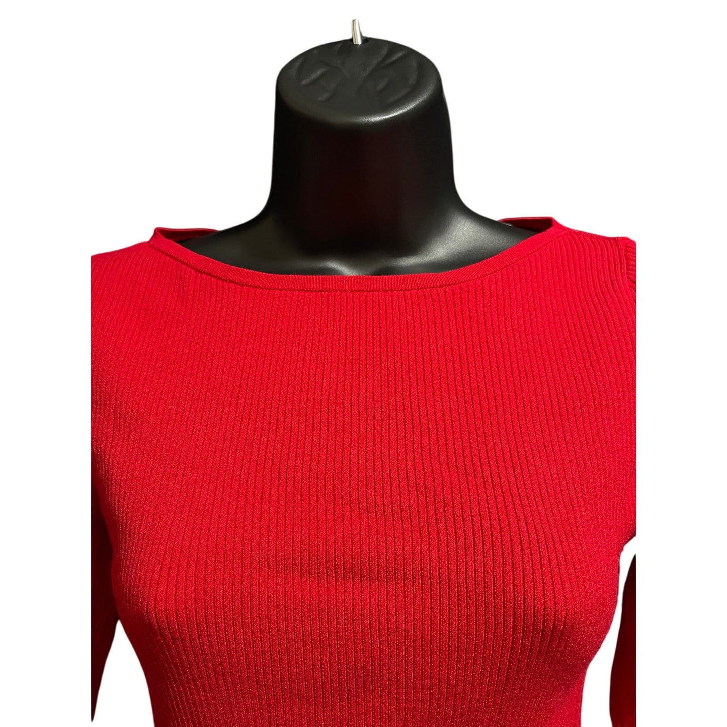 Ann Taylor Petite Size Medium Ribbed Red Long Sleeve Sweater Blouse