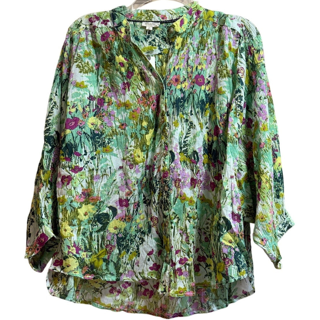Pilcro Green & Pink Floral Print Boho Long Sleeve Blouse - NWT - XS - $98 MSRP