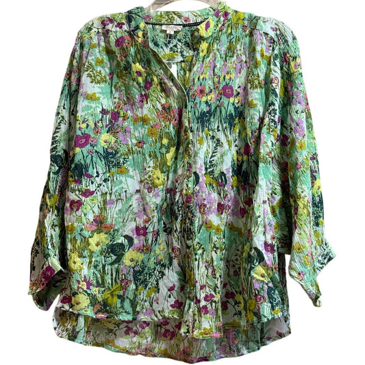 Pilcro Green & Pink Floral Print Boho Long Sleeve Blouse - NWT - XS - $98 MSRP