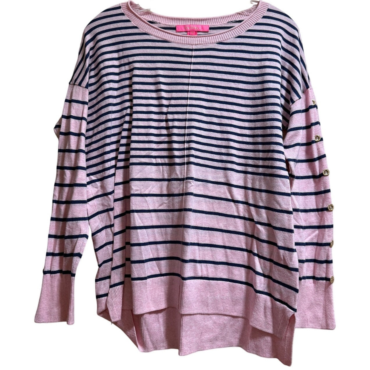 Lilly Pulitzer Pink & Navy Striped Sweater Long Sleeve - Size Medium
