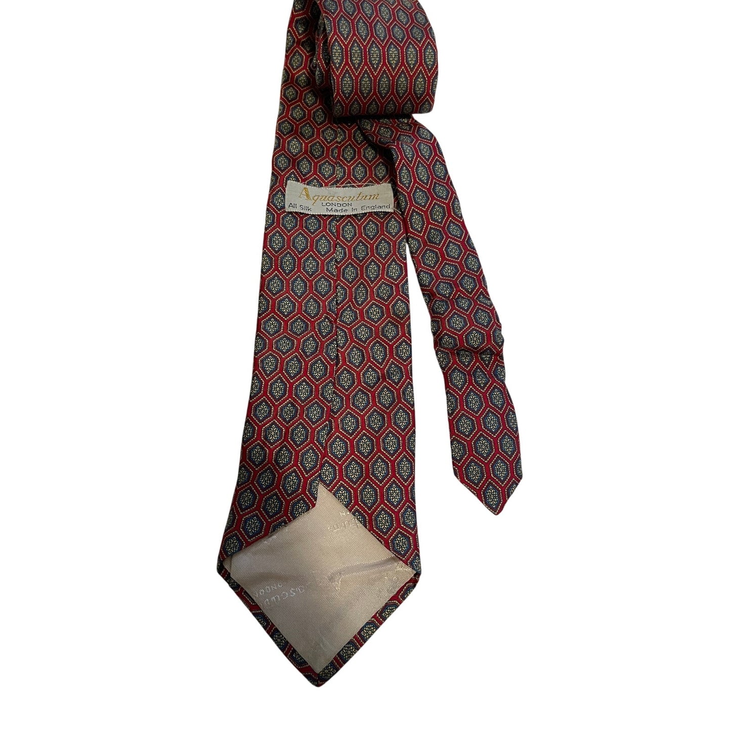 Vintage Aquascutum 10% Silk English Made Red Patterned Necktie