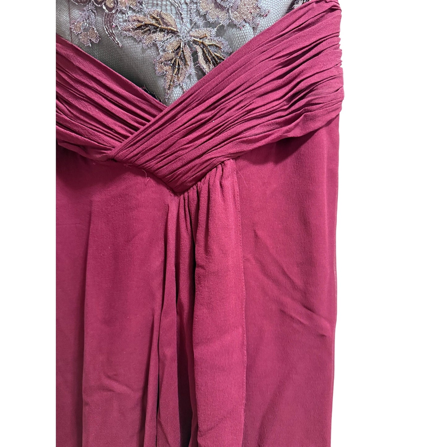 Maroon Red Strapless Gown - Beaded, Lace Center - Prom - Party