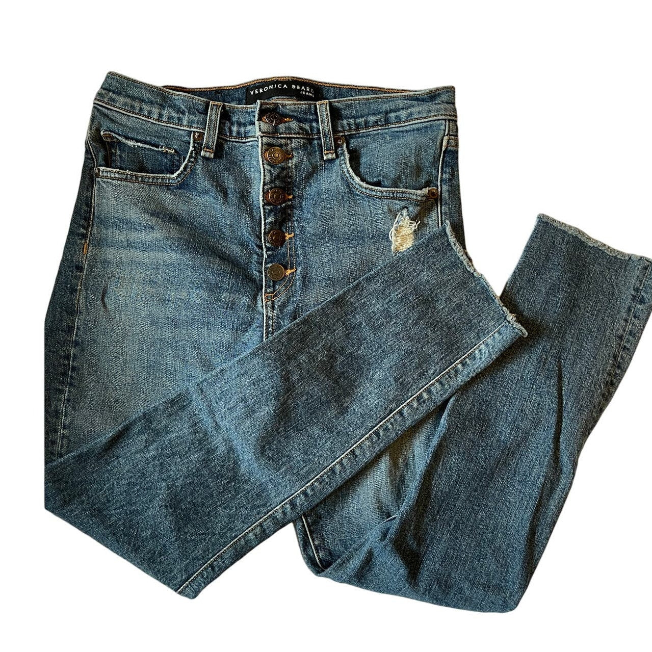 Veronica Beard Women's Size 28 Terrain Distressed Blue Jeans 5 Button Fly