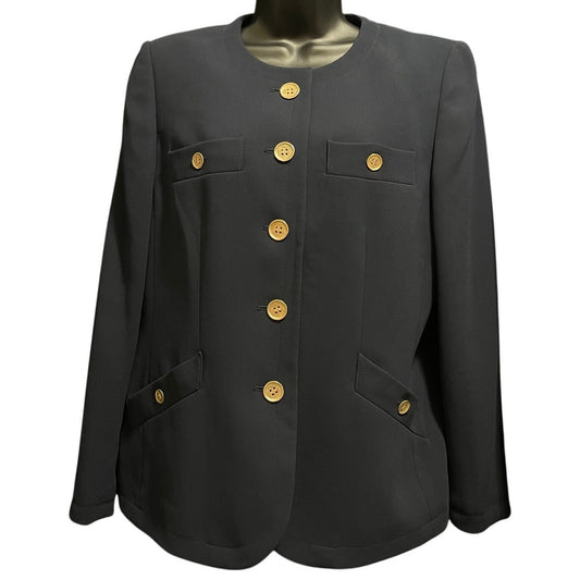 Vintage Kasper Dark Navy / Black - Gold Metal Button Jacket - 12 Petite