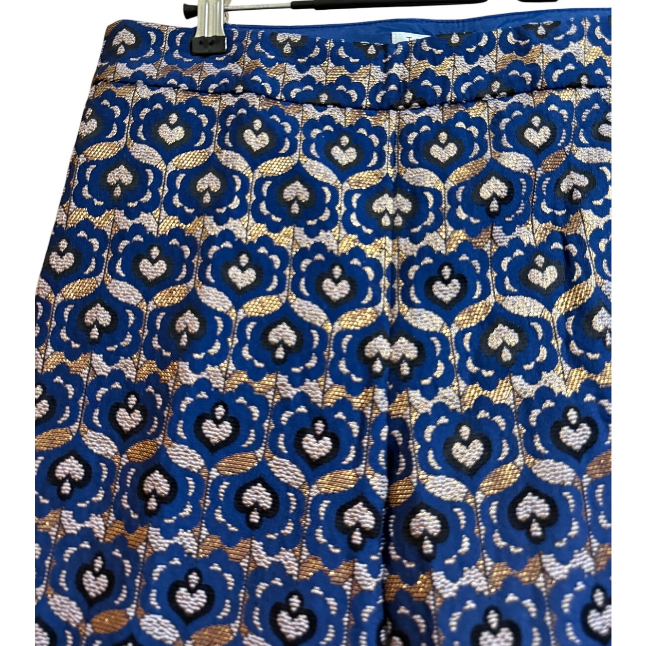 Trina Turk Blue & Gold Shibui Pants - Feather Hem - Size 6 - NWT - $398 MSRP